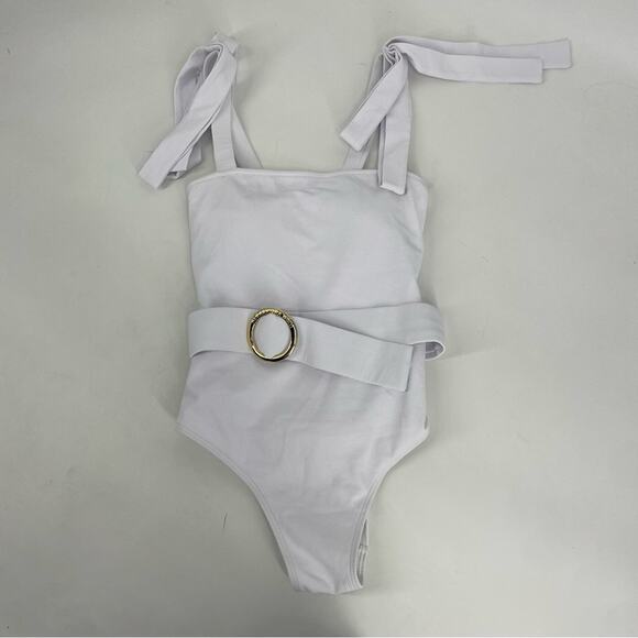 Alexandra Miro AUDREY Belted One Piece Swimsuit in White Medium - Picture 2 of 5